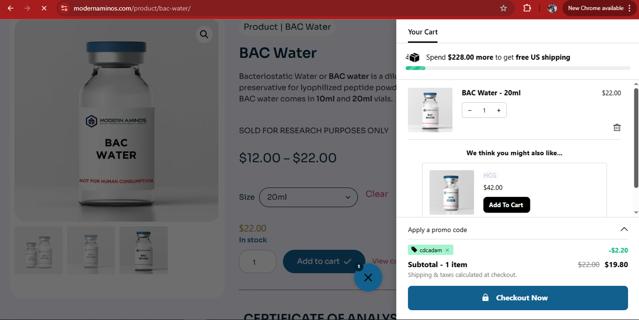Modern Aminos checkout page showing Modern Aminos discount code box | Screenshot taken by SimplyCodes community member on Aug 19, 2025
