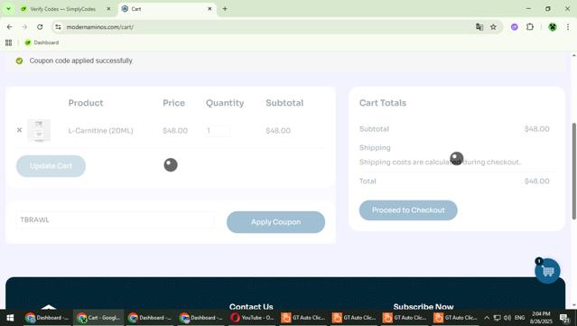 Modern Aminos checkout page showing Modern Aminos discount code box | Screenshot taken by SimplyCodes community member on Aug 26, 2025