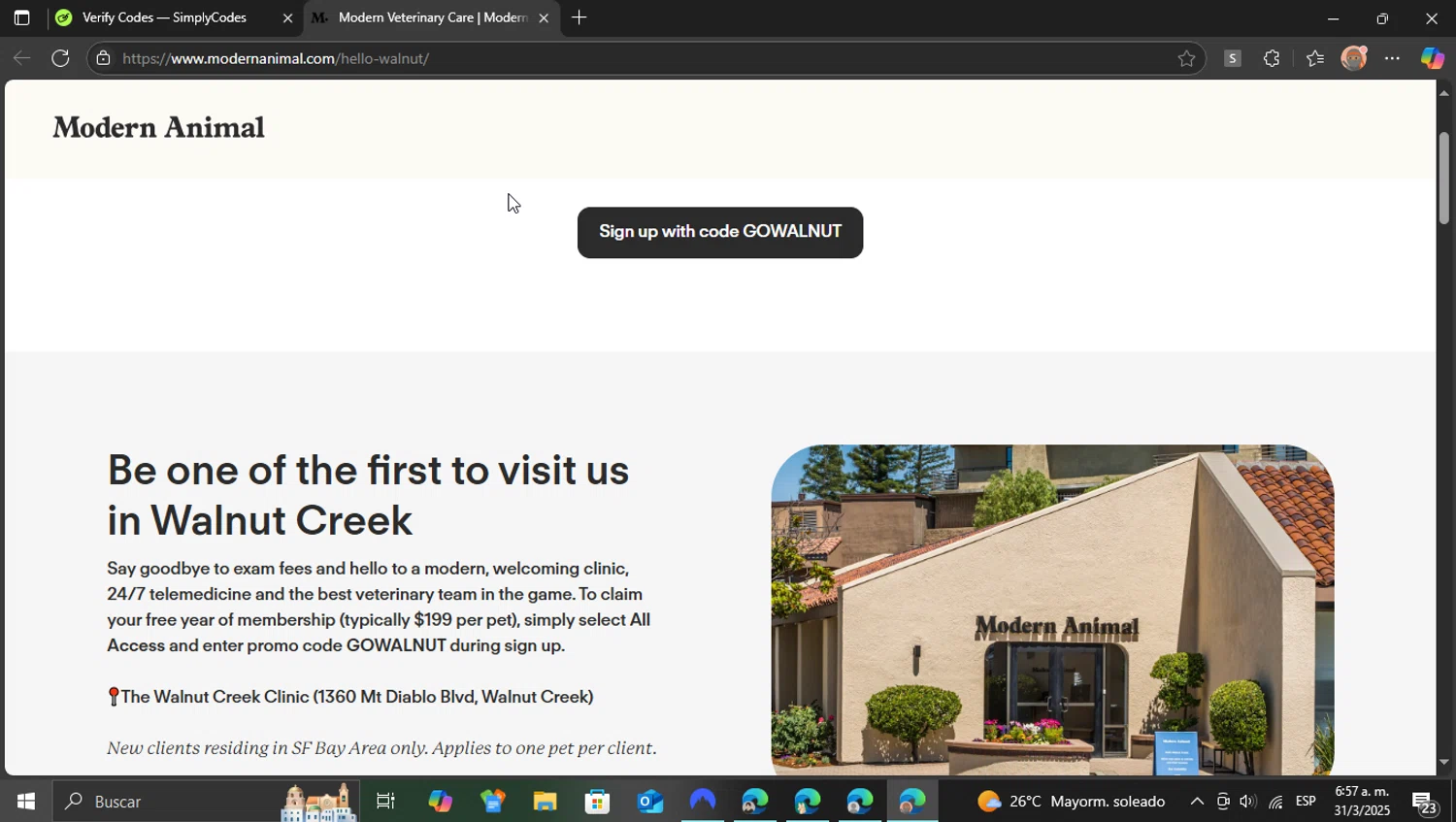 Modern Animal checkout page showing Modern Animal promo code box | Screenshot taken by SimplyCodes community member on Mar 31, 2025