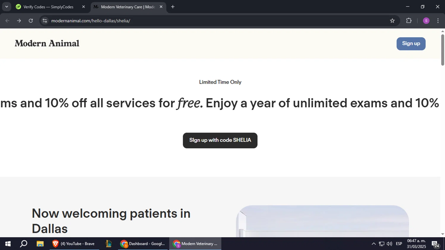 Modern Animal checkout page showing Modern Animal promo code box | Screenshot taken by SimplyCodes community member on Mar 31, 2025