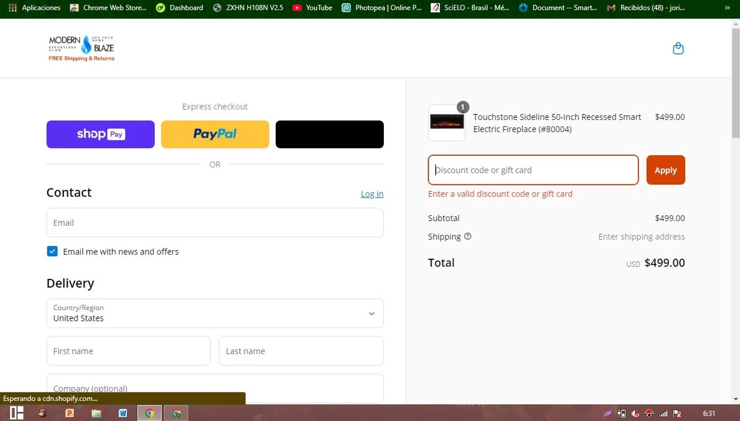 Modern Blaze discount code screenshot showing code STEAM applied at Modern Blaze checkout page. Uploaded by SimplyCodes community member Patobel on Mar 21, 2025