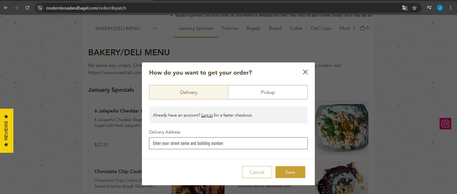 Modern Bread & Bagel promo code screenshot showing code Modern1010 applied at Modern Bread & Bagel checkout page. Uploaded by SimplyCodes community member Jeanjc on Jan 28, 2025