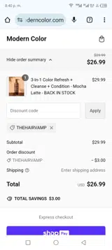 THEHAIRVAMP coupon verification screenshot