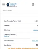 Modernist Pantry coupon verification screenshot