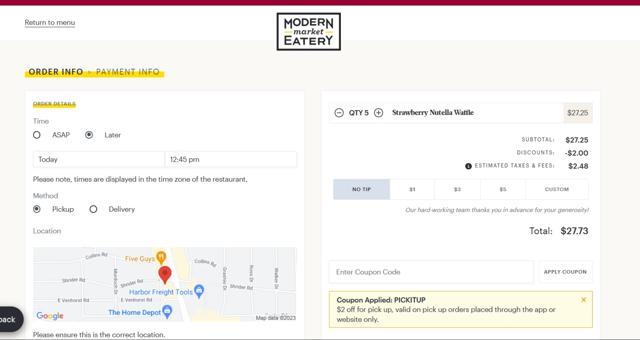 Modern Market checkout page showing Modern Market coupon code box | Screenshot taken by SimplyCodes community member on Jul 30, 2023