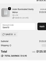 Modern Mirrors coupon verification screenshot