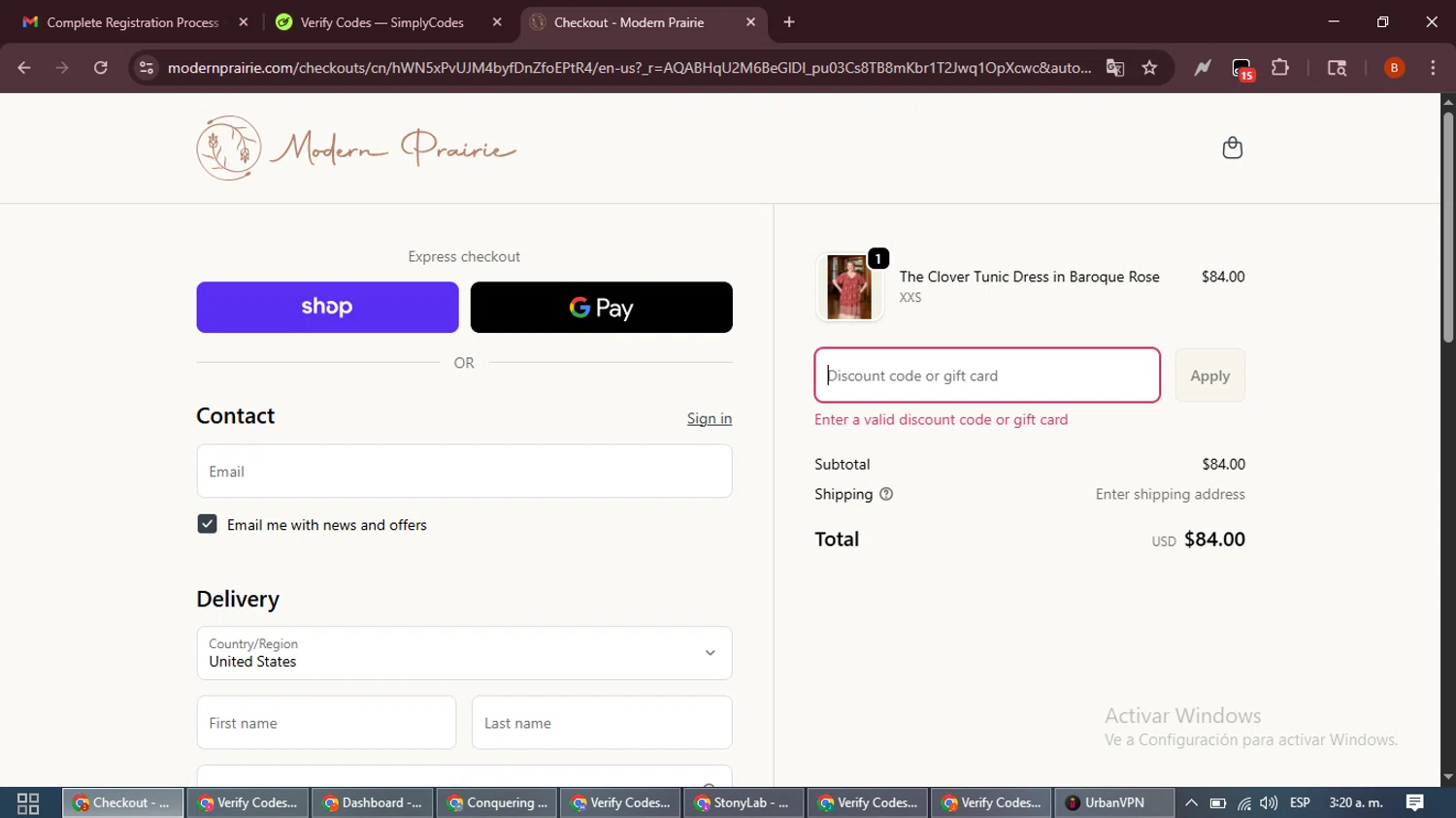 Modern Prairie discount code screenshot showing code THANKFUL30 applied at Modern Prairie checkout page. Uploaded by SimplyCodes community member DiscountExpert6435 on Dec 2, 2025