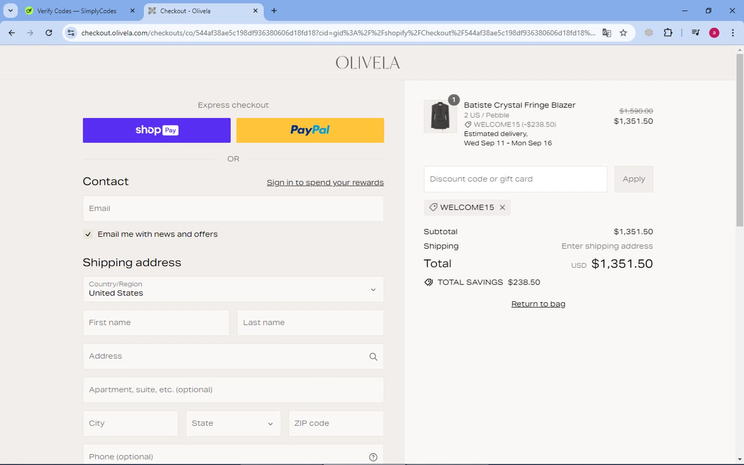 ModeSens checkout page showing ModeSens promo code box | Screenshot taken by SimplyCodes community member on Sep 3, 2024