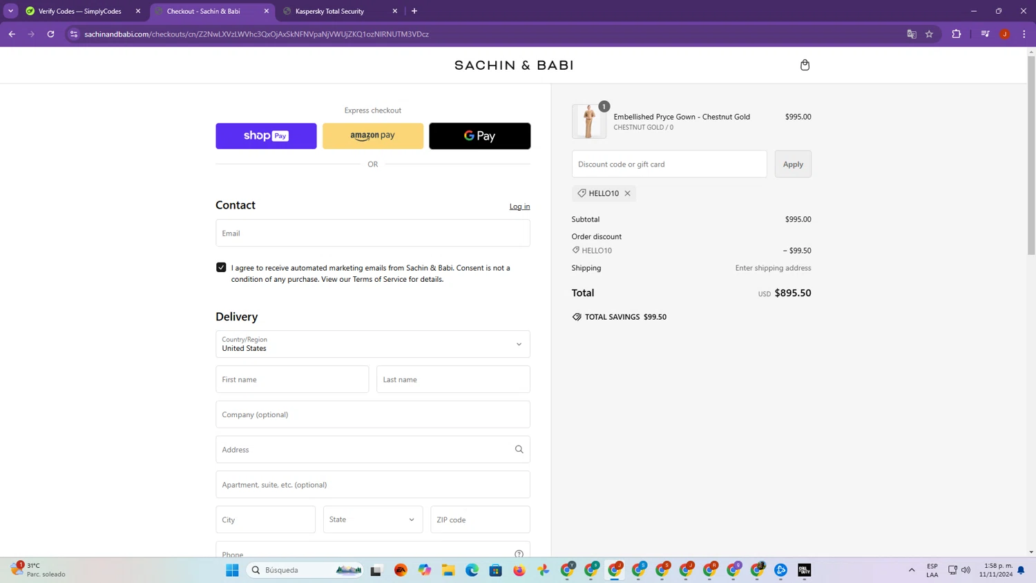 ModeSens checkout page showing ModeSens promo code box | Screenshot taken by SimplyCodes community member on Nov 11, 2024