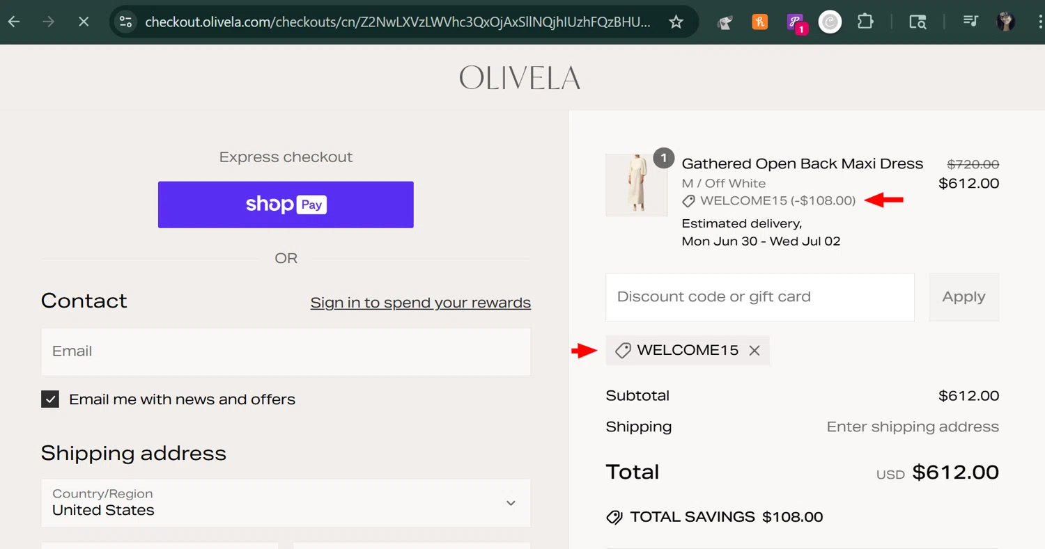 ModeSens promo code screenshot showing code WELCOME15 applied at ModeSens checkout page. Uploaded by SimplyCodes community member MarUmi on Jun 25, 2025