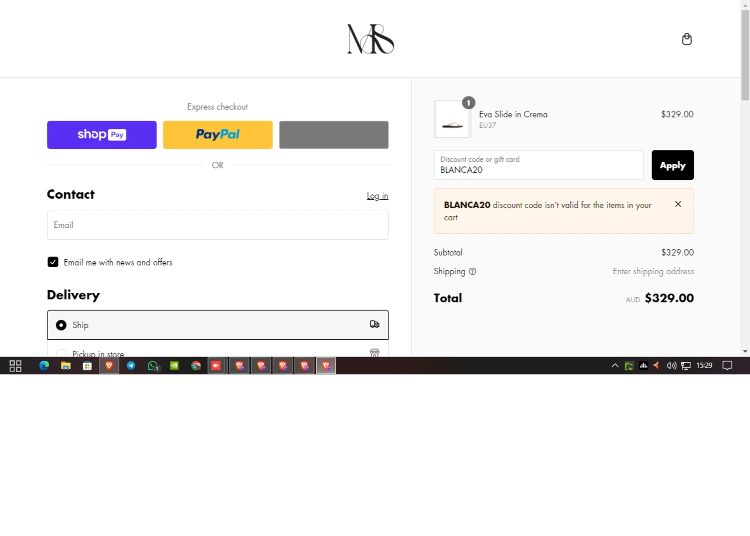 Mode Sportif discount code screenshot showing code BLANCA20 applied at Mode Sportif checkout page. Uploaded by SimplyCodes community member Rayyyyyy on Jan 10, 2025