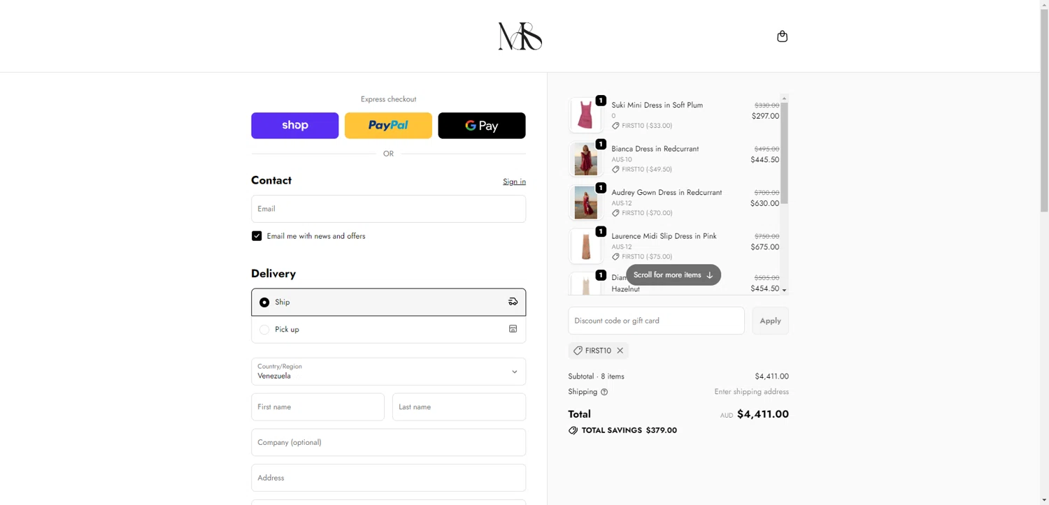 Mode Sportif discount code screenshot showing code FIRST10 applied at Mode Sportif checkout page. Uploaded by SimplyCodes community member ExtraordinaryShopper780 on Dec 6, 2025