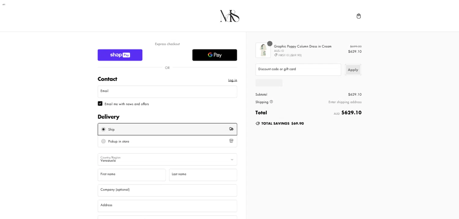 Mode Sportif discount code screenshot showing code FIRST10 applied at Mode Sportif checkout page. Uploaded by SimplyCodes community member CrownTiger6508 on Feb 10, 2025