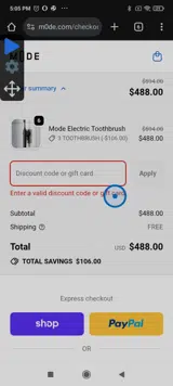 2TOOTHBRUSH coupon verification screenshot