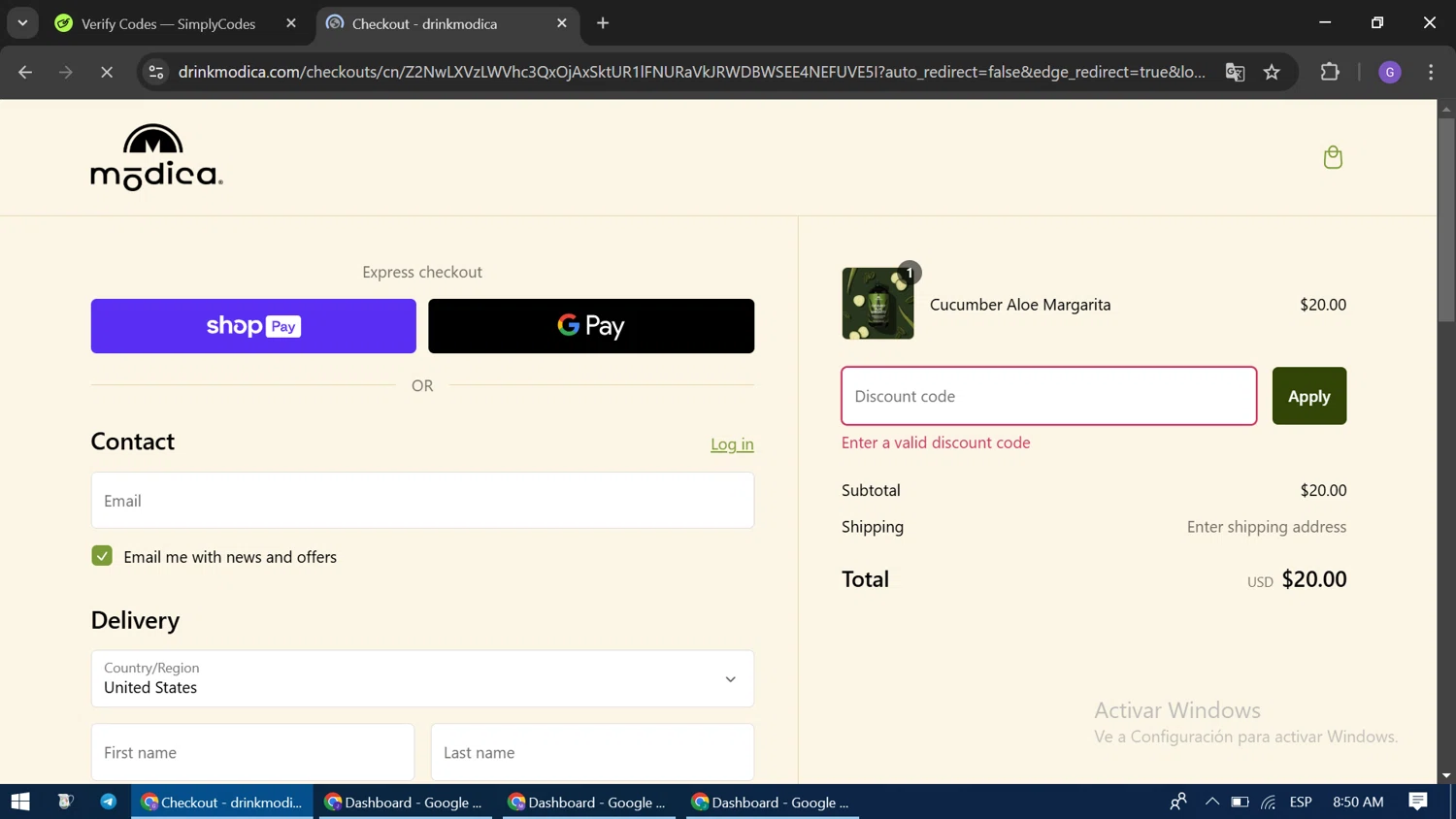 Modica promo code screenshot showing code DRYJANUARY applied at Modica checkout page. Uploaded by SimplyCodes community member GloriousCaptain3662 on Feb 11, 2025