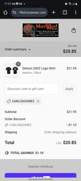 CARLOSGOMEZ coupon verification screenshot