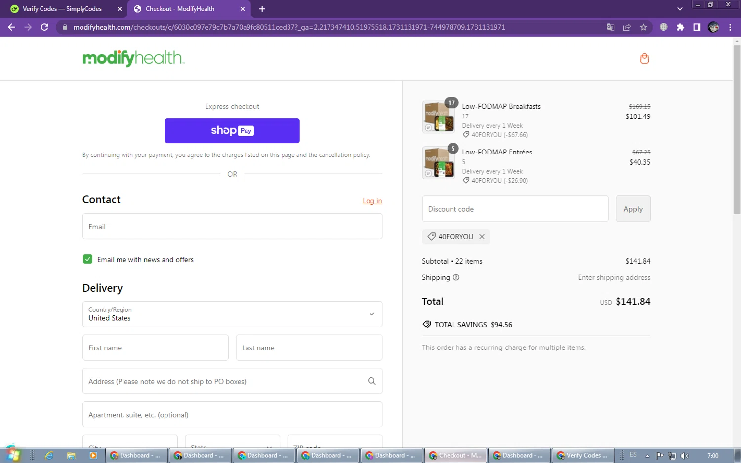 where to use ModifyHealth promo code box
