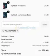 ALLABOARD10 coupon verification screenshot