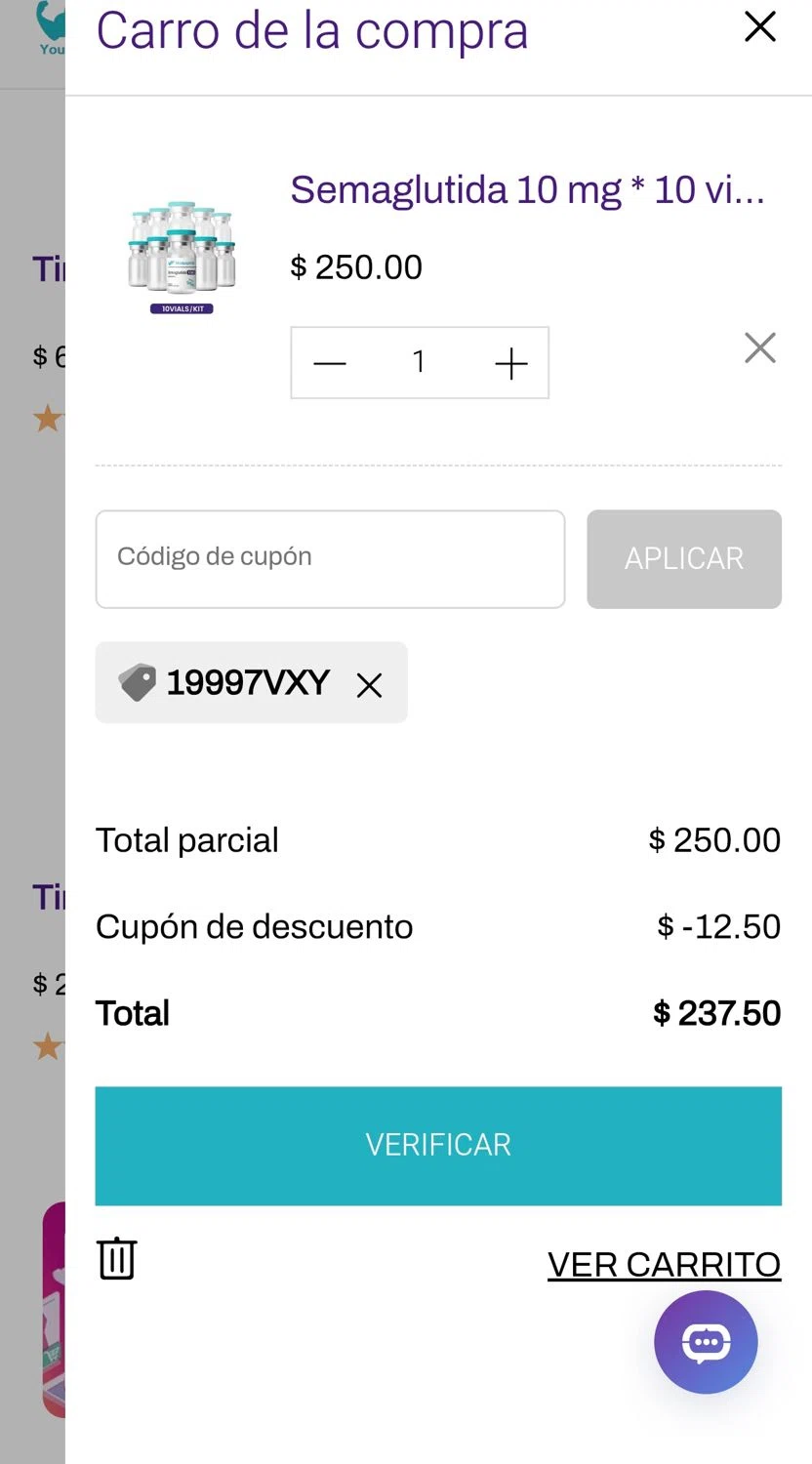MODPeptides promo code screenshot showing code 19997VXY applied at MODPeptides checkout page. Uploaded by SimplyCodes community member CodePhoenix5306 on Sep 19, 2025