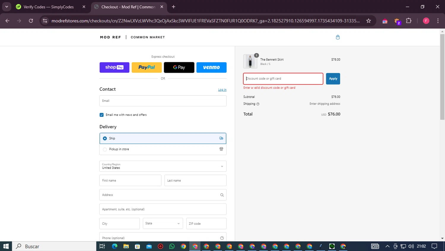 Mod Ref discount code screenshot showing code Holiday20 applied at Mod Ref checkout page. Uploaded by SimplyCodes community member Burbuja on Dec 29, 2024