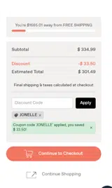 JONELLE coupon verification screenshot