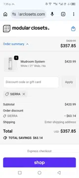 SIERRA coupon verification screenshot