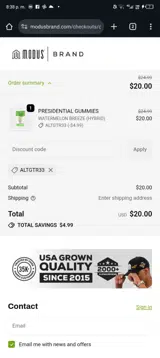 Modus Brand coupon verification screenshot