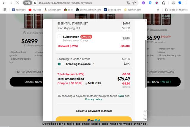 Moerie Beauty checkout page showing Moerie Beauty coupon code box | Screenshot taken by SimplyCodes community member on Aug 19, 2025