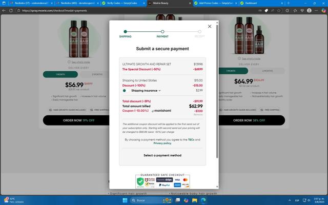 Moerie Beauty checkout page showing Moerie Beauty coupon code box | Screenshot taken by SimplyCodes community member on Aug 3, 2025