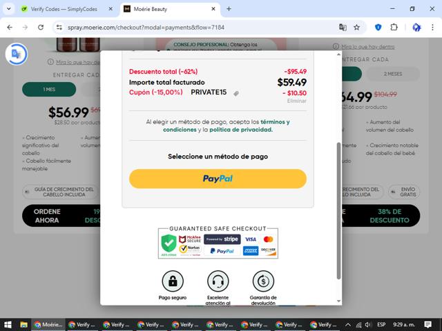 Moerie Beauty checkout page showing Moerie Beauty coupon code box | Screenshot taken by SimplyCodes community member on Aug 17, 2025