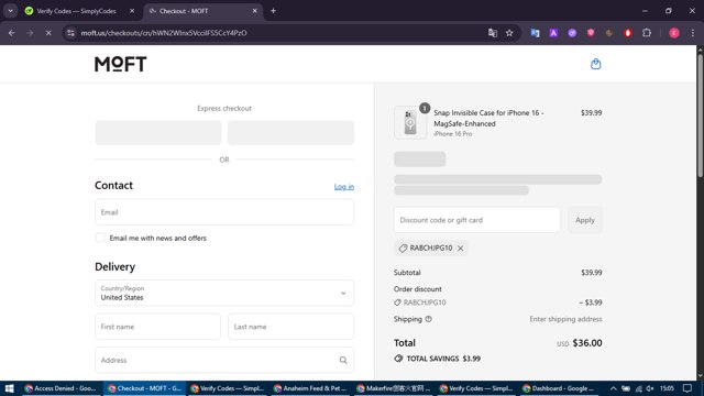 MOFT.us checkout page showing MOFT.us promo code box | Screenshot taken by SimplyCodes community member on Sep 2, 2025