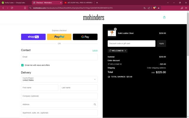 Mohinders checkout page showing Mohinders promo code box | Screenshot taken by SimplyCodes community member on May 16, 2024