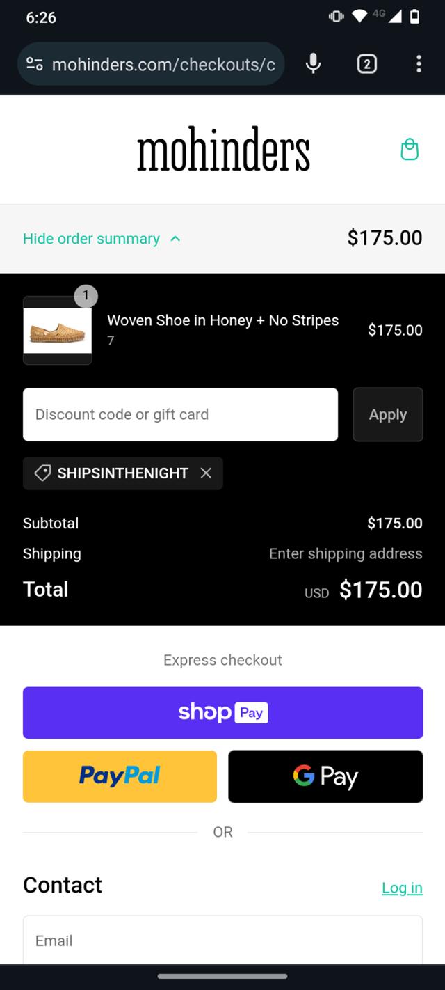 Mohinders checkout page showing Mohinders promo code box | Screenshot taken by SimplyCodes community member on Jun 8, 2024