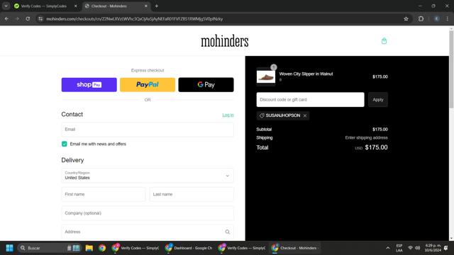 Mohinders checkout page showing Mohinders promo code box | Screenshot taken by SimplyCodes community member on Jun 10, 2024