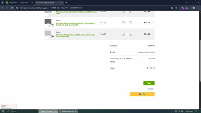 Mohu checkout page showing Mohu promo code box | Screenshot taken by SimplyCodes community member on May 16, 2025