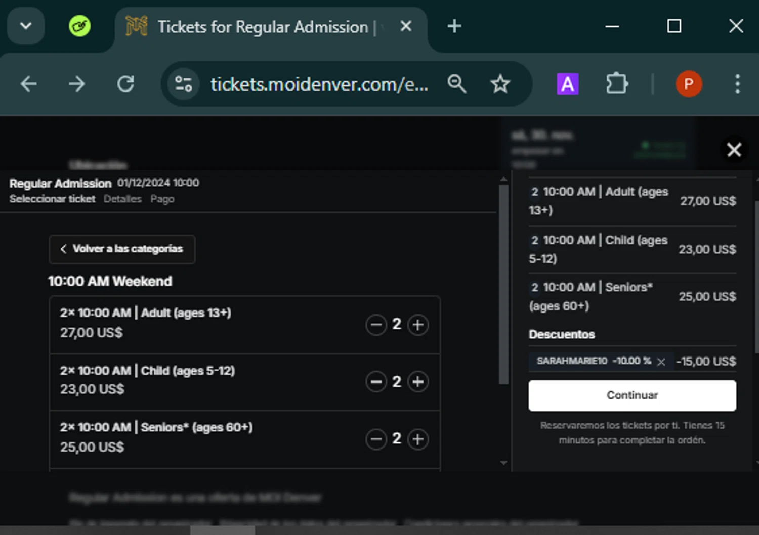 Museum of Illusions Denver checkout page showing Museum of Illusions Denver promo code box | Screenshot taken by SimplyCodes community member on Nov 25, 2024