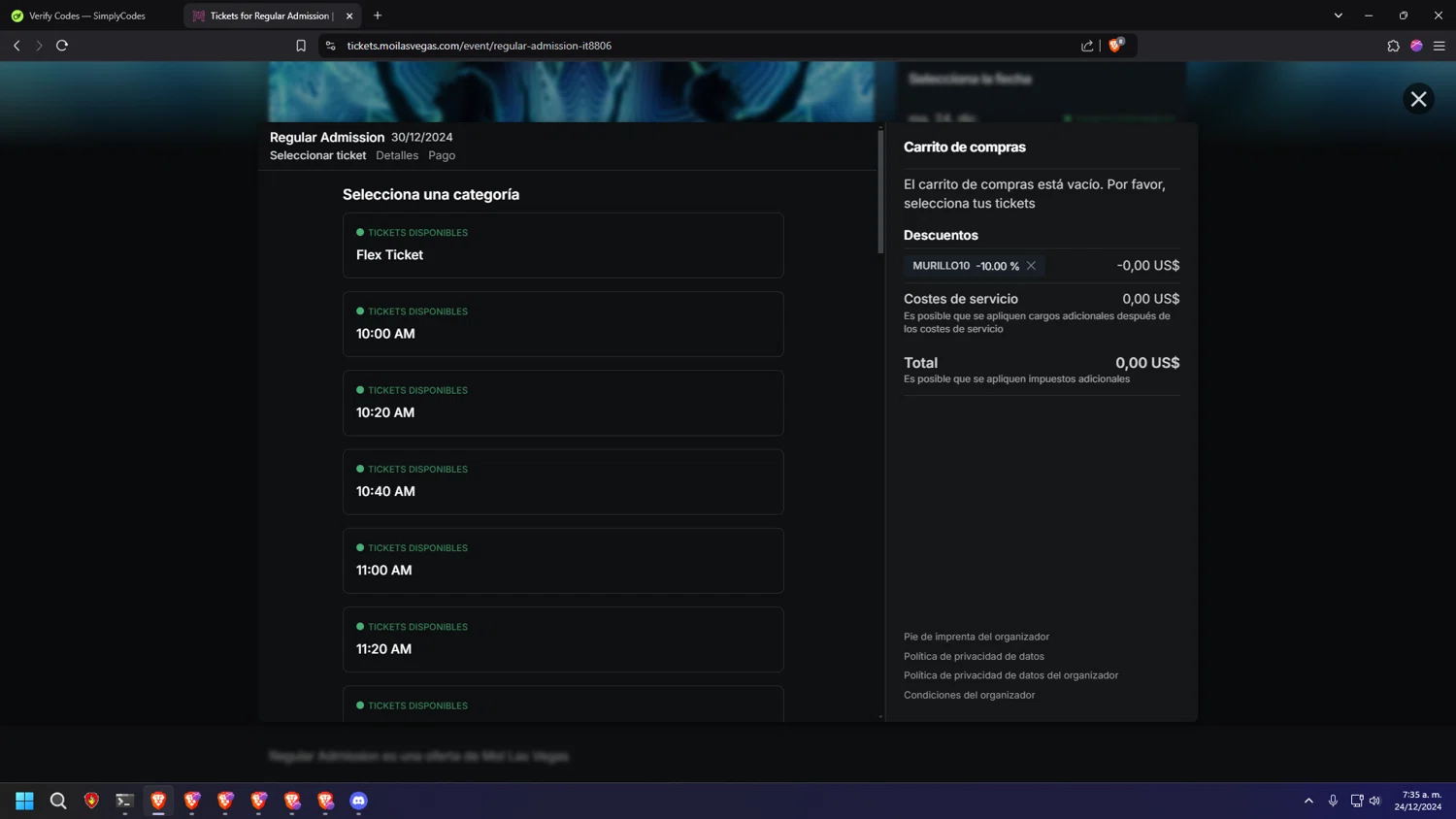 Museum of Illusions Las Vegas checkout page showing Museum of Illusions Las Vegas promo code box | Screenshot taken by SimplyCodes community member on Dec 24, 2024