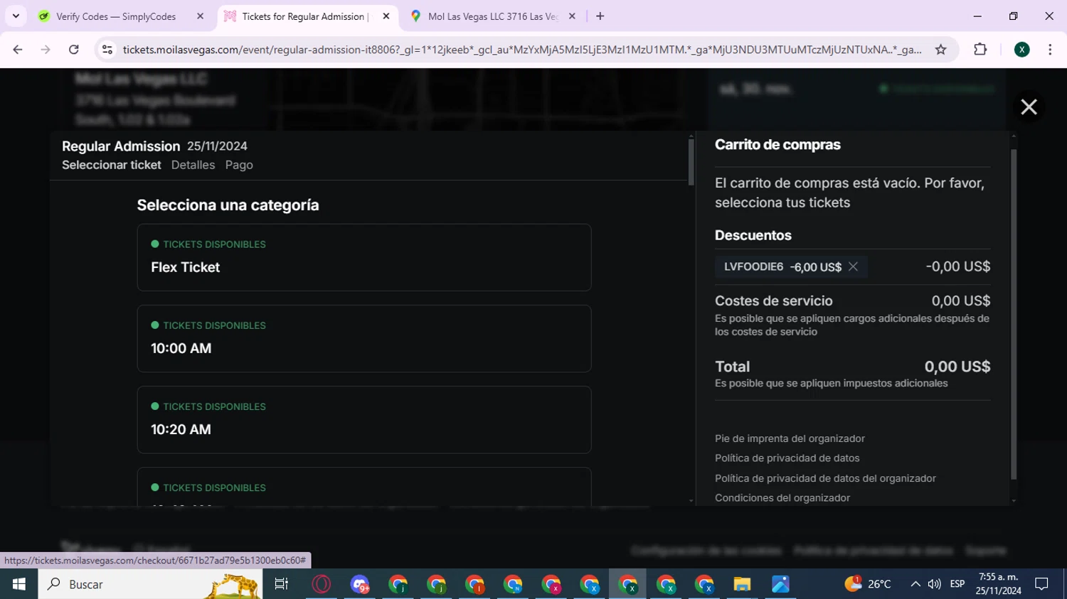 Museum of Illusions Las Vegas checkout page showing Museum of Illusions Las Vegas promo code box | Screenshot taken by SimplyCodes community member on Nov 25, 2024