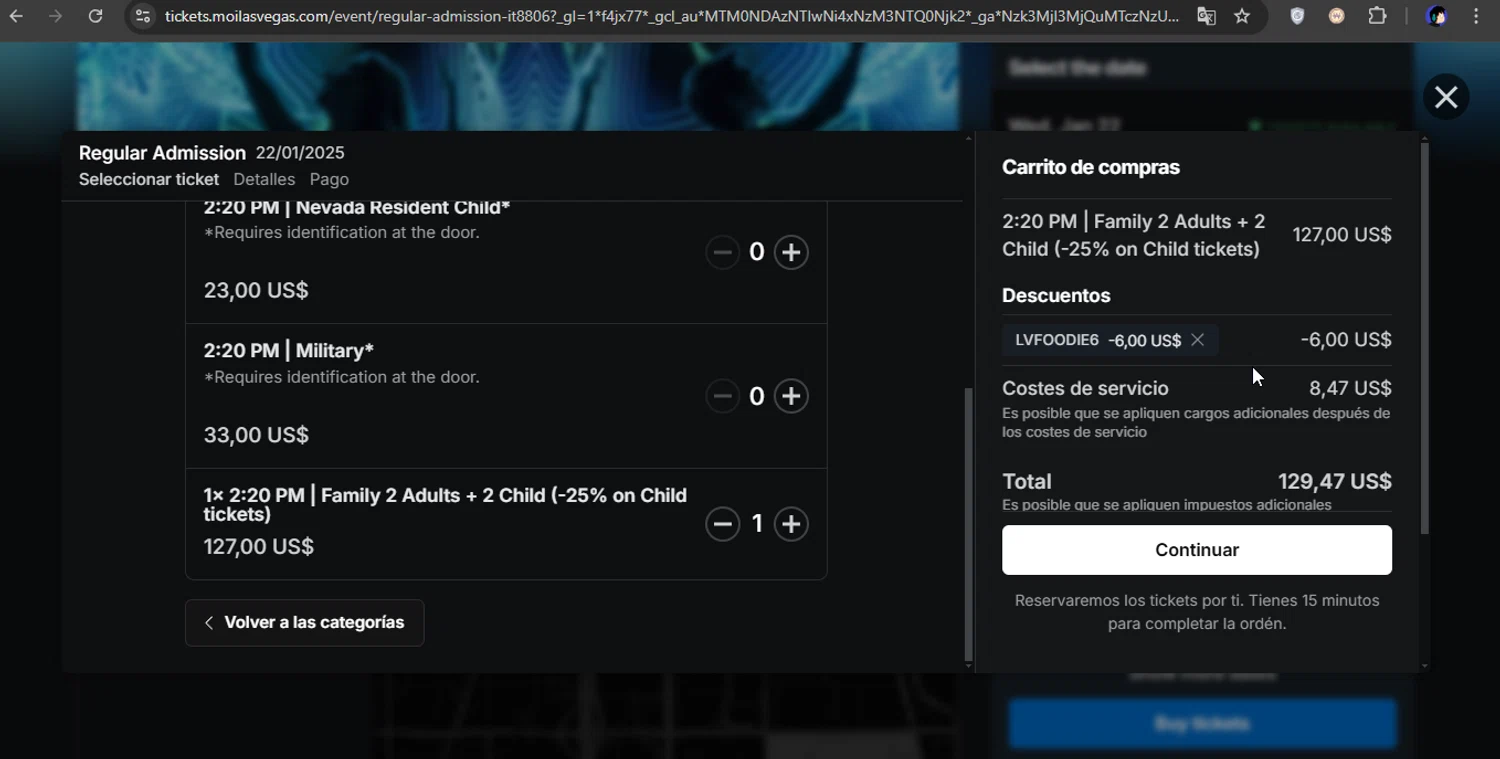Museum of Illusions Las Vegas checkout page showing Museum of Illusions Las Vegas promo code box | Screenshot taken by SimplyCodes community member on Jan 22, 2025