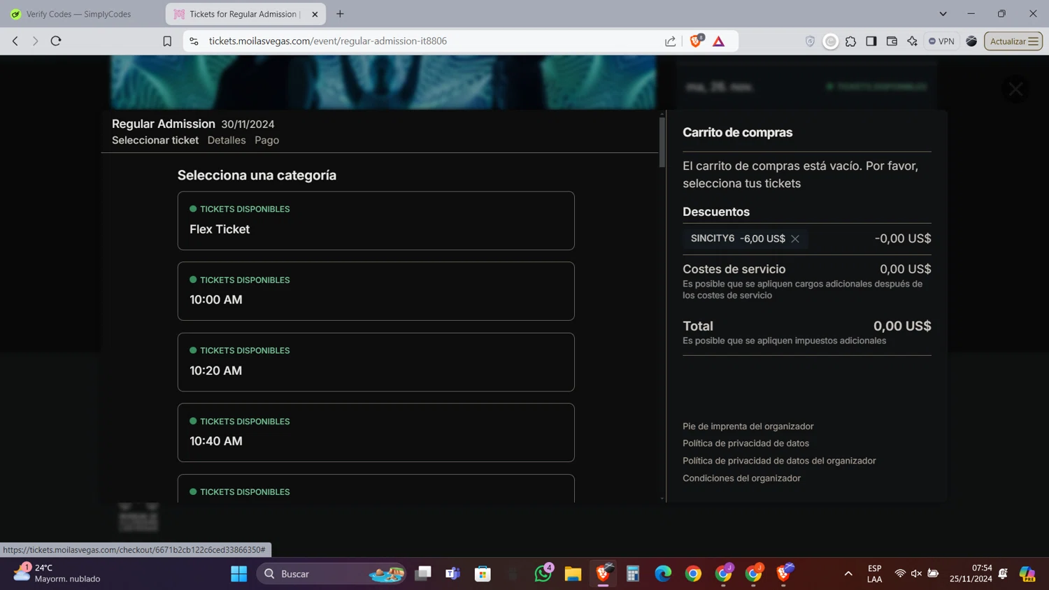 Museum of Illusions Las Vegas checkout page showing Museum of Illusions Las Vegas promo code box | Screenshot taken by SimplyCodes community member on Nov 25, 2024