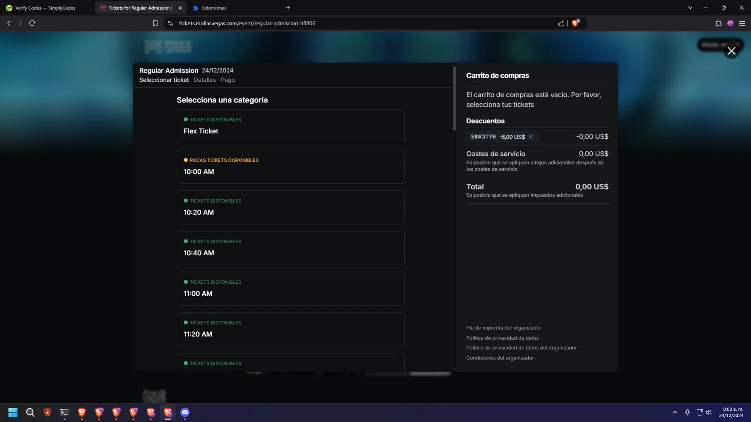 Museum of Illusions Las Vegas checkout page showing Museum of Illusions Las Vegas promo code box | Screenshot taken by SimplyCodes community member on Dec 24, 2024