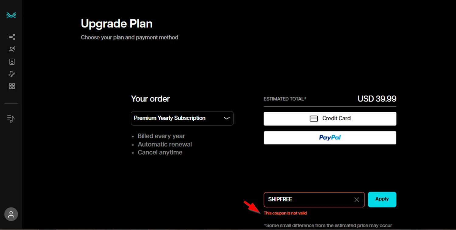 Moises coupon code screenshot showing code SHIPFREE applied at Moises checkout page. Uploaded by SimplyCodes community member SimplyCVerlie on Feb 6, 2025