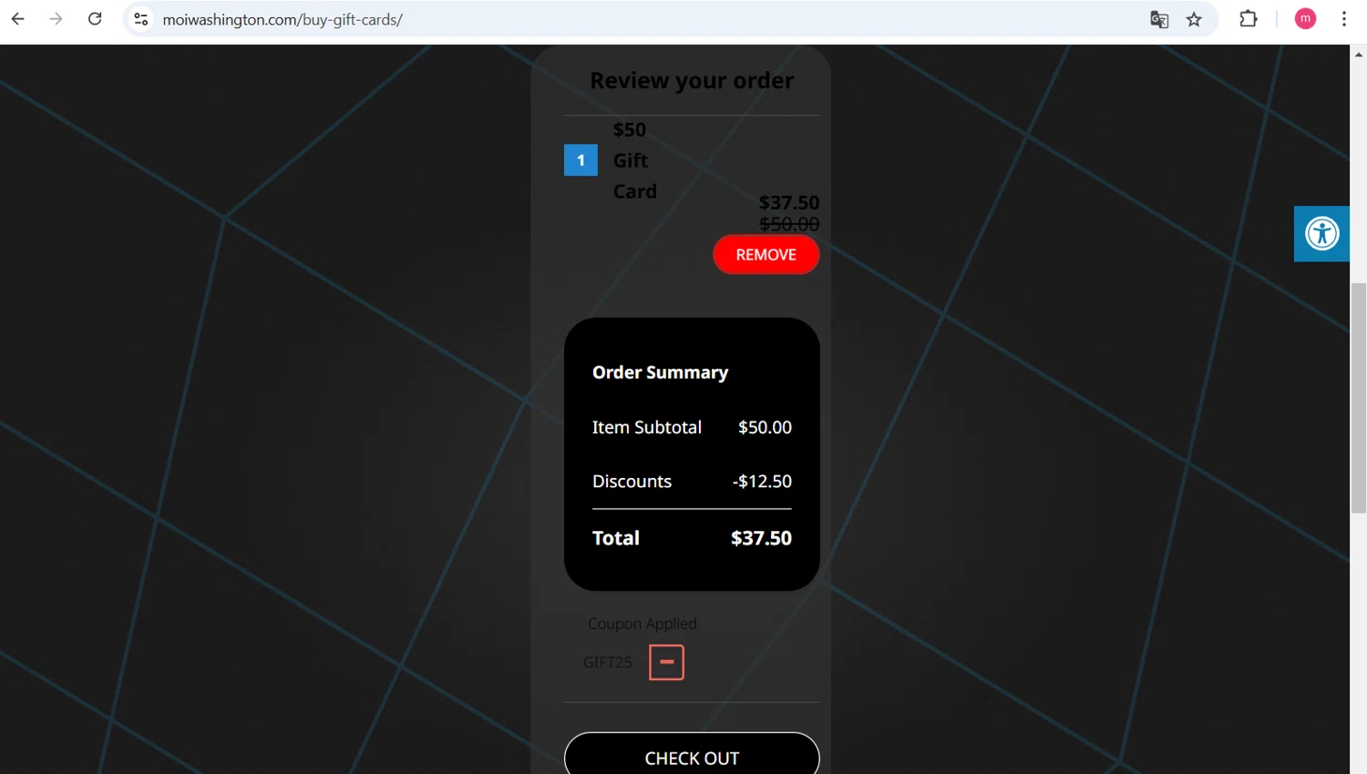 Museum of Illusions Washington checkout page showing Museum of Illusions Washington promo code box | Screenshot taken by SimplyCodes community member on Nov 30, 2024