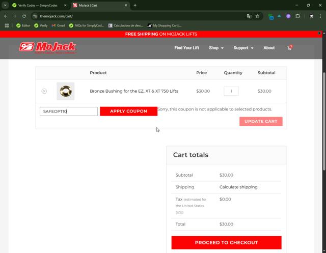 MoJack checkout page showing MoJack coupon code box | Screenshot taken by SimplyCodes community member on Jun 20, 2025