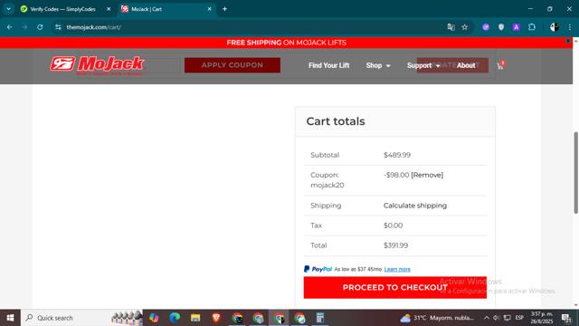 MoJack checkout page showing MoJack coupon code box | Screenshot taken by SimplyCodes community member on Aug 26, 2025