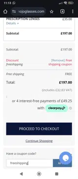 freeshipping coupon verification screenshot