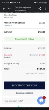 Lenses20 coupon verification screenshot