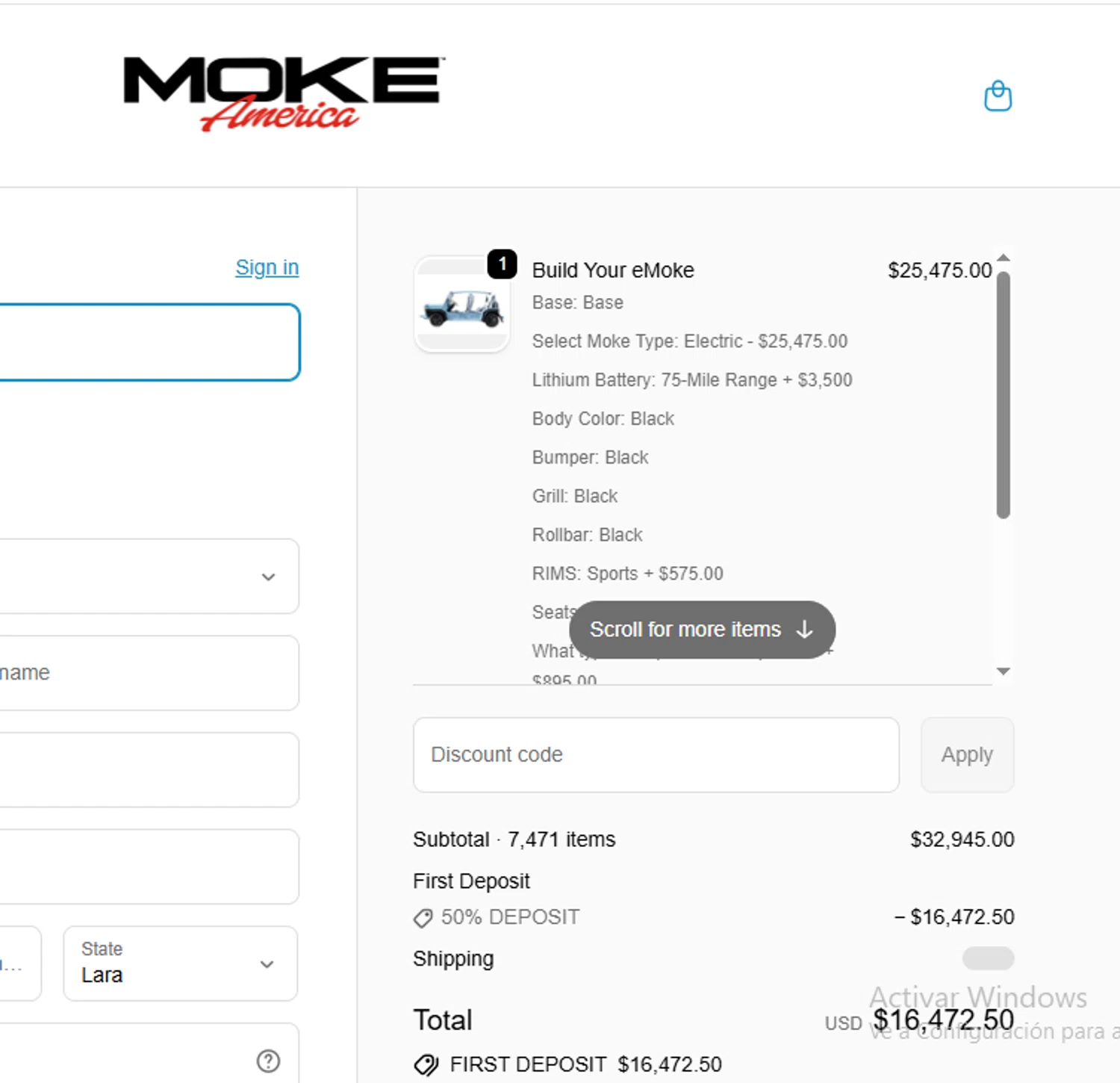Moke America promo code screenshot showing code 50%DEPOSIT applied at Moke America checkout page. Uploaded by SimplyCodes community member Loki_Odinson on Jan 23, 2026