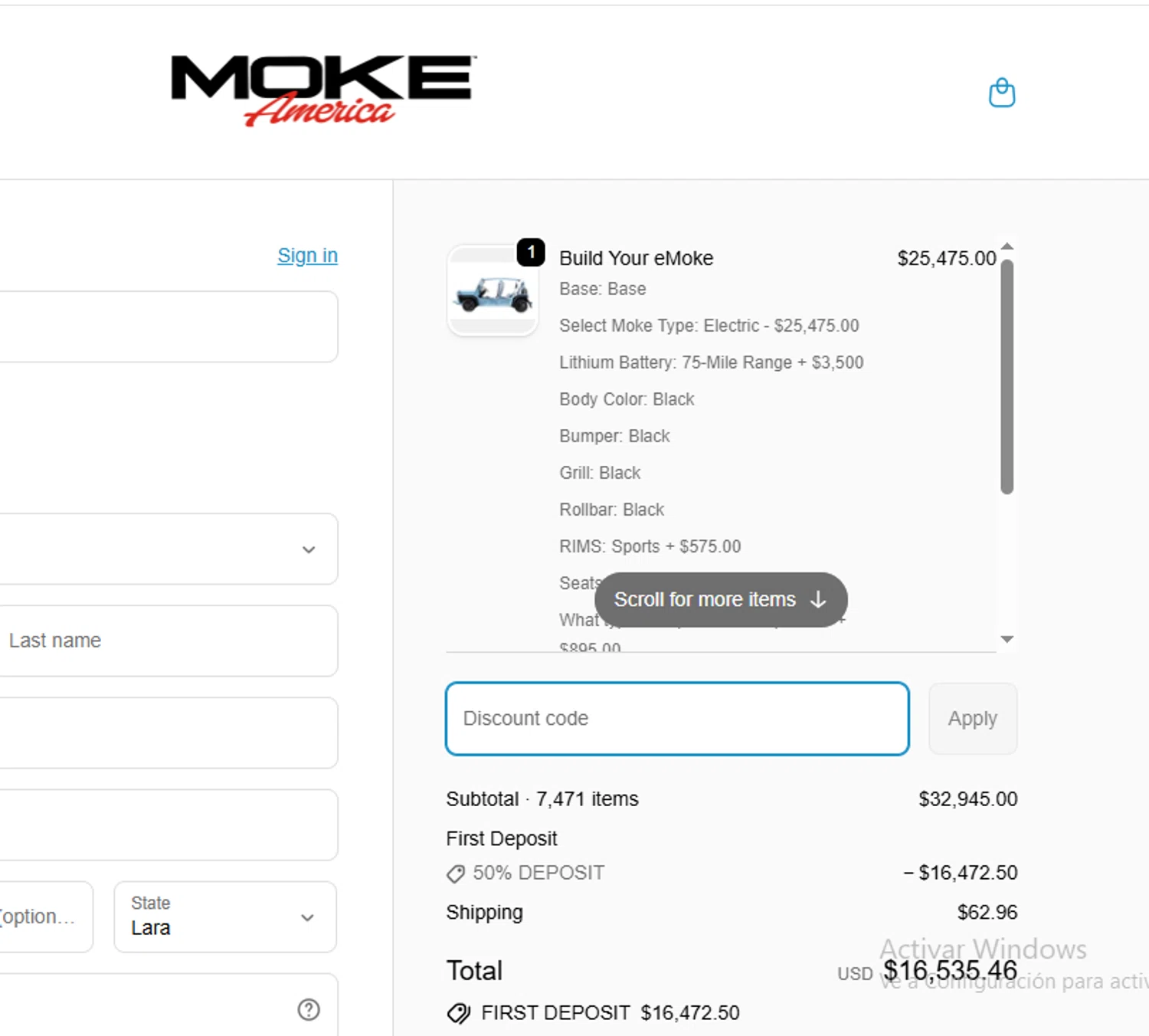 Moke America promo code screenshot showing code 50%DEPOSIT. applied at Moke America checkout page. Uploaded by SimplyCodes community member Mileidy on Jan 25, 2026