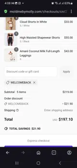 Welcomeback coupon verification screenshot